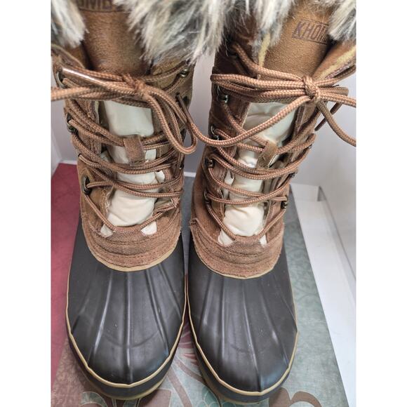 KHOMBU Nordic 2 Snow Boots Womens Size 10 Brown Suede Rubber Winter Faux Fur - Picture 4 of 13